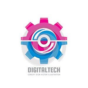 Digital tech - vector business logo template concept illustration. Gear electronic factory sign. Cog wheel technology symbol. SEO