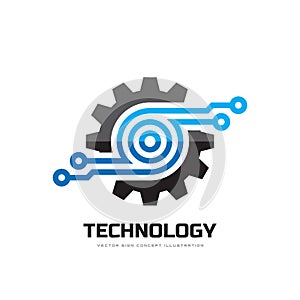 Digital tech - vector business logo template concept illustration. Gear electronic factory sign. Cog wheel technology symbol. SEO photo