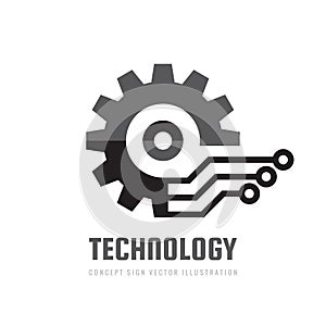 Digital tech - vector business logo template concept illustration. Gear electronic factory sign. Cog wheel technology symbol. SEO