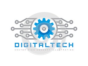 Digital tech - vector business logo template concept illustration. Gear electronic factory sign. Cog wheel technology symbol. SEO.