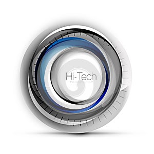 Digital techno sphere web banner, button or icon with text. Glossy swirl color abstract circle design, hi-tech