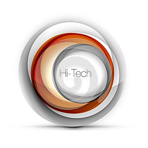 Digital techno sphere web banner, button or icon with text. Glossy swirl color abstract circle design, hi-tech