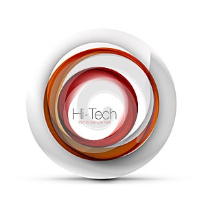 Digital techno sphere web banner, button or icon with text. Glossy swirl color abstract circle design, hi-tech