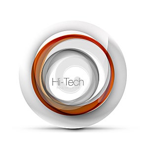 Digital techno sphere web banner, button or icon with text. Glossy swirl color abstract circle design, hi-tech