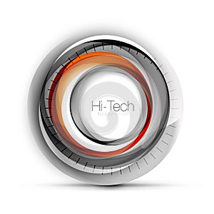 Digital techno sphere web banner, button or icon with text. Glossy swirl color abstract circle design, hi-tech