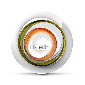 Digital techno sphere web banner, button or icon with text. Glossy swirl color abstract circle design, hi-tech