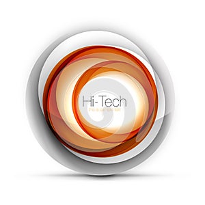 Digital techno sphere web banner, button or icon with text. Glossy swirl color abstract circle design, hi-tech