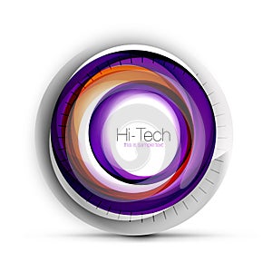 Digital techno sphere web banner, button or icon with text. Glossy swirl color abstract circle design, hi-tech