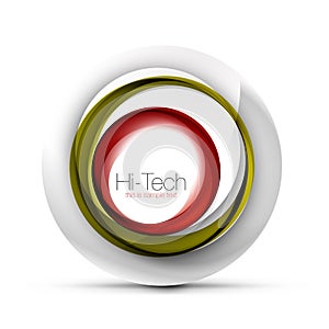 Digital techno sphere web banner, button or icon with text. Glossy swirl color abstract circle design, hi-tech