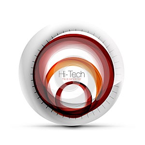 Digital techno sphere web banner, button or icon with text. Glossy swirl color abstract circle design, hi-tech