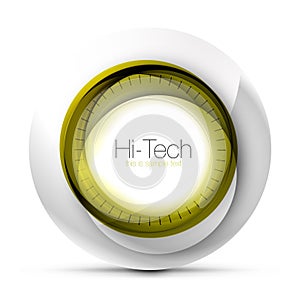 Digital techno sphere web banner, button or icon with text. Glossy swirl color abstract circle design, hi-tech