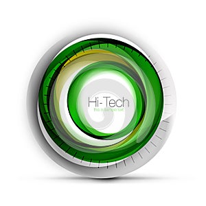 Digital techno sphere web banner, button or icon with text. Glossy swirl color abstract circle design, hi-tech