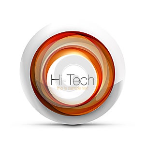 Digital techno sphere web banner, button or icon with text. Glossy swirl color abstract circle design, hi-tech