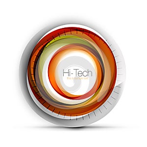 Digital techno sphere web banner, button or icon with text. Glossy swirl color abstract circle design, hi-tech