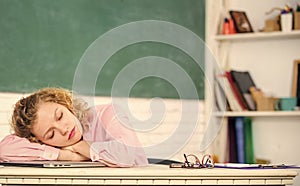 Digital technologies concept. Education online. sleeping student with laptop. Online schooling concept. Girl surfing