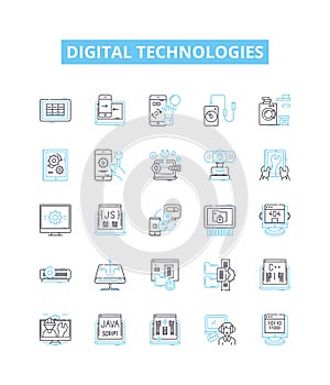 Digital technologies vector line icons set. Digital, Technologies, Computation, Networks, Software, Automation