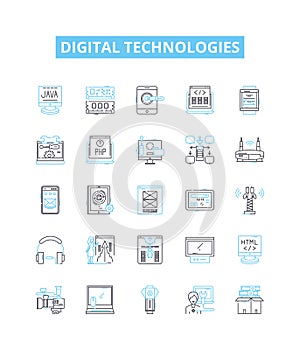 Digital technologies vector line icons set. Digital, Technologies, Computation, Networks, Software, Automation