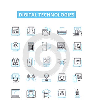 Digital technologies vector line icons set. Digital, Technologies, Computation, Networks, Software, Automation