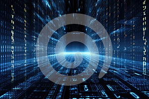 Digital technology background with binary code in cyberspace. 3d illustration, An abstract digital server background with binary
