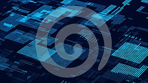 Digital technology background. Directed stream of luminous particles. Big data visualization. 3d rendering