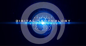 Digital technology banner blue green background concept, cyber technology light effect, abstract tech, innovation future