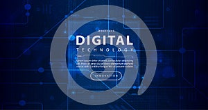 Digital technology banner blue green background concept, cyber technology light effect, abstract tech, innovation future