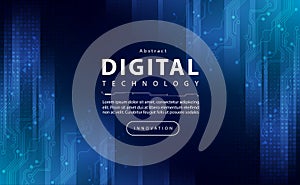 Digital technology banner blue green background concept, cyber technology light effect, abstract tech, innovation future data