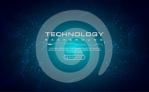 Digital technology banner blue green background concept, cyber technology light effect, abstract tech, innovation future data