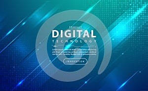 Digital technology banner blue green background concept cyber technology light effect abstract tech innovation future data