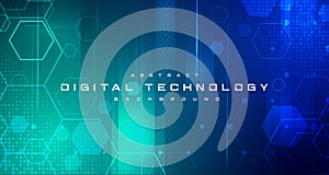 Digital technology banner blue green background concept, cyber technology light effect, abstract tech, innovation future data