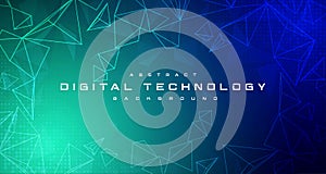 Digital technology banner blue green background concept, cyber technology light effect, abstract tech, innovation future data