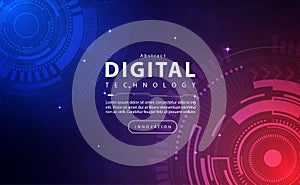Digital technology banner blue orange background concept, technology light purple effect, abstract tech, innovation future data