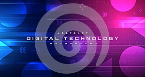 Digital technology banner blue pink background concept, cyber technology light effect, abstract tech, innovation future data