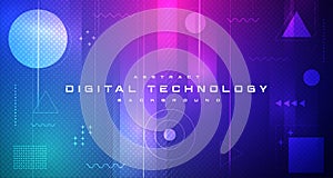 Digital technology banner blue pink background concept, cyber technology light effect, abstract tech, innovation future data