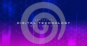 Digital technology banner blue pink background concept, cyber technology light effect, abstract tech, innovation future data