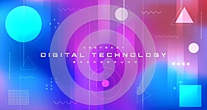 Digital technology banner blue pink background concept, cyber technology light effect, abstract tech, innovation future data