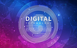 Digital technology banner blue pink background concept, technology light purple effect, abstract tech, innovation future data