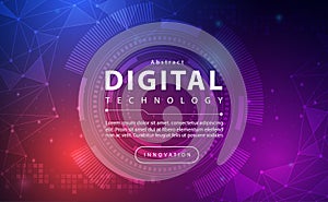 Digital technology banner blue pink background concept, technology light purple effect, abstract tech, innovation future data ai