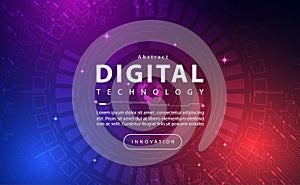 Digital technology banner blue pink background concept, technology light purple effect, abstract tech, innovation future data tech