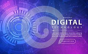 Digital technology banner blue pink background concept, technology light purple effect, abstract tech, innovation future data tech