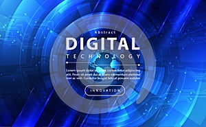 Digital technology banner blue sky background concept with technology line light effect, abstract tech, innovation future data ai