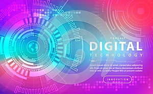 Digital technology banner colorful background concept, technology light purple effect, abstract tech, innovation future data tech