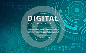 Digital technology banner green background concept, cyber security technology, abstract media blue tech, innovation