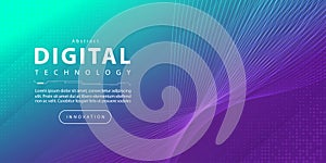 Digital technology banner green blue background concept with technology light effect, abstract tech innovation future