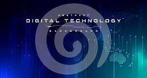 Digital technology banner green blue background concept with technology light effect, abstract tech, innovation future data