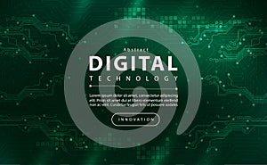 Digital technology banner green dark background concept with technology light effect, abstract tech, innovation future data tech
