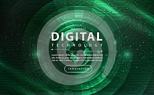 Digital technology banner green dark background concept with technology light effect, abstract tech, innovation future data tech