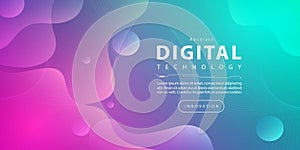 Digital technology banner green pink background concept with technology light effect, abstract tech, innovation future data