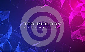 Digital technology banner pink blue background concept with technology light effect, abstract tech, innovation future data