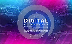 Digital technology banner pink blue background concept with technology light effect, abstract tech, innovation future data, intern